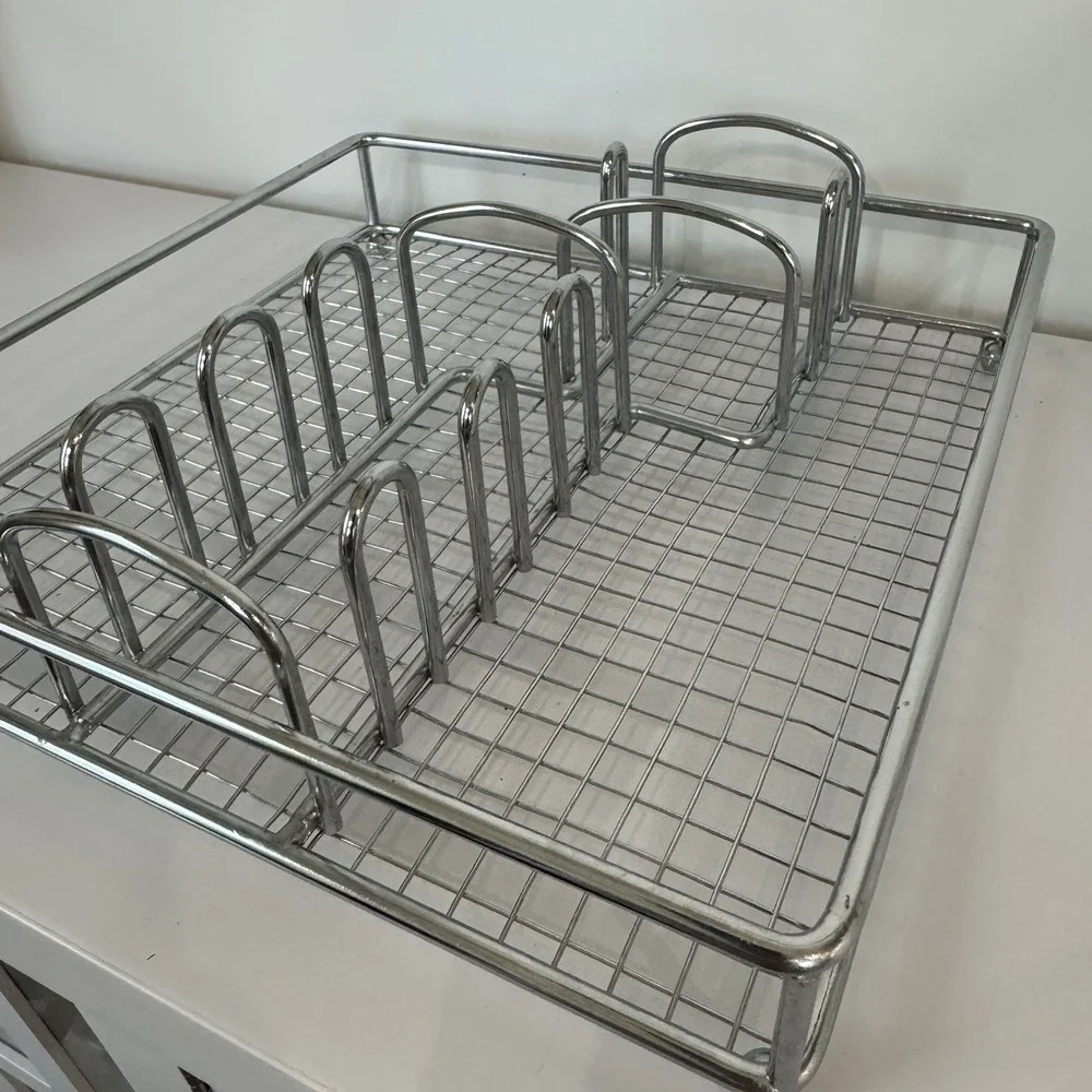Silver Chrome Metal Silverware Condiment Tray Holder Multiple Uses